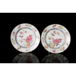 A pair of Chinese Qing dynasty Famille rose porcelain, circular plates painted with colourful birds,