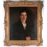 19th century school, a half-length portrait of a seated gentleman, unsigned oil on canvas, 79 cm x