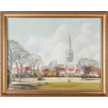 A. Tingley (20th century), 'Norwich Cathedral from Riverside Walk', oil on panel, signed to lower