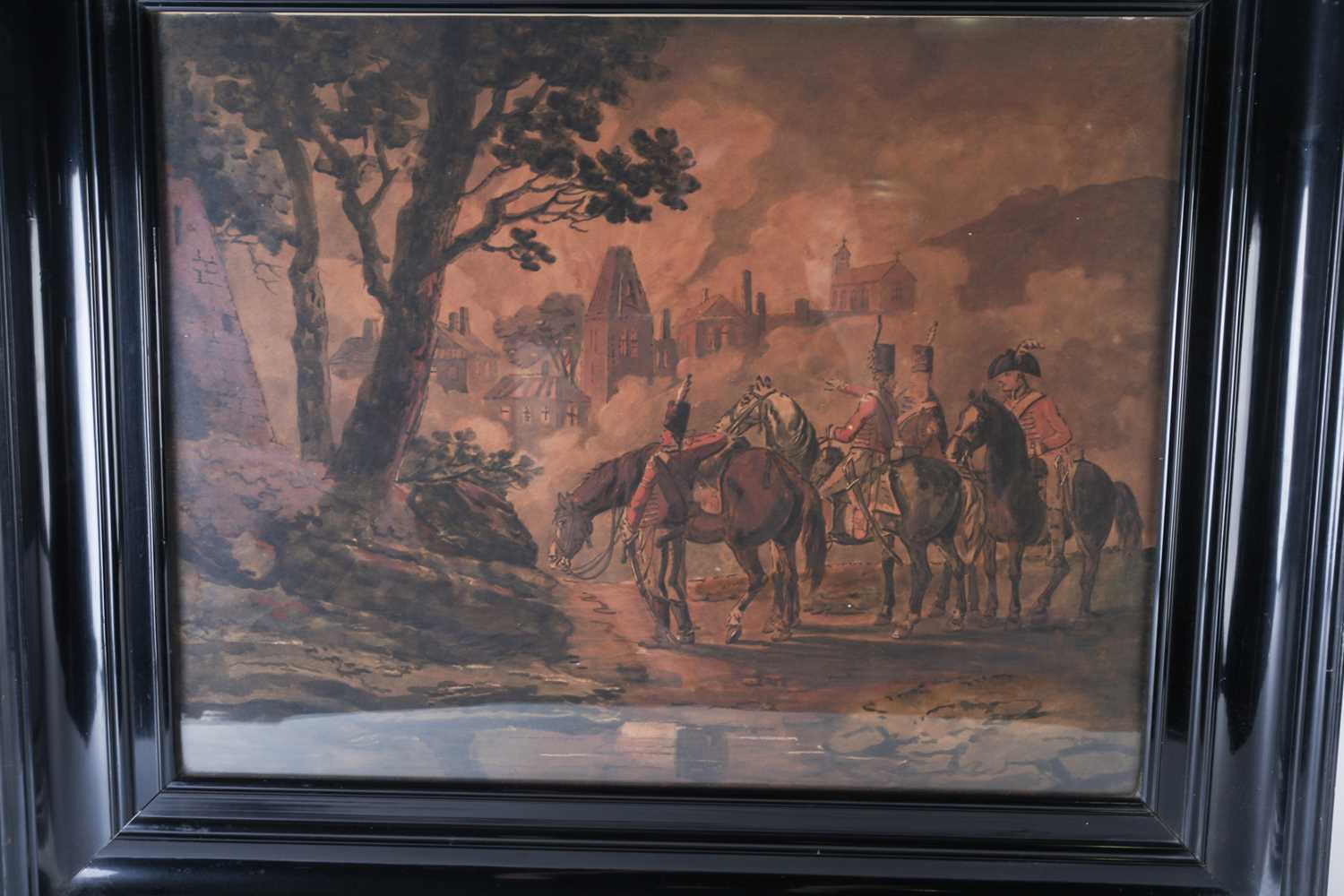 19th century school, a group of soldiers on horseback, a town to the background, unsigned - Image 2 of 4