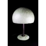 An Italian Modernist style bronze and mottled green glass table lamp, with domed shade, 58 cm high.