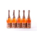 Five bottles of Testulat Rosé Champagne.