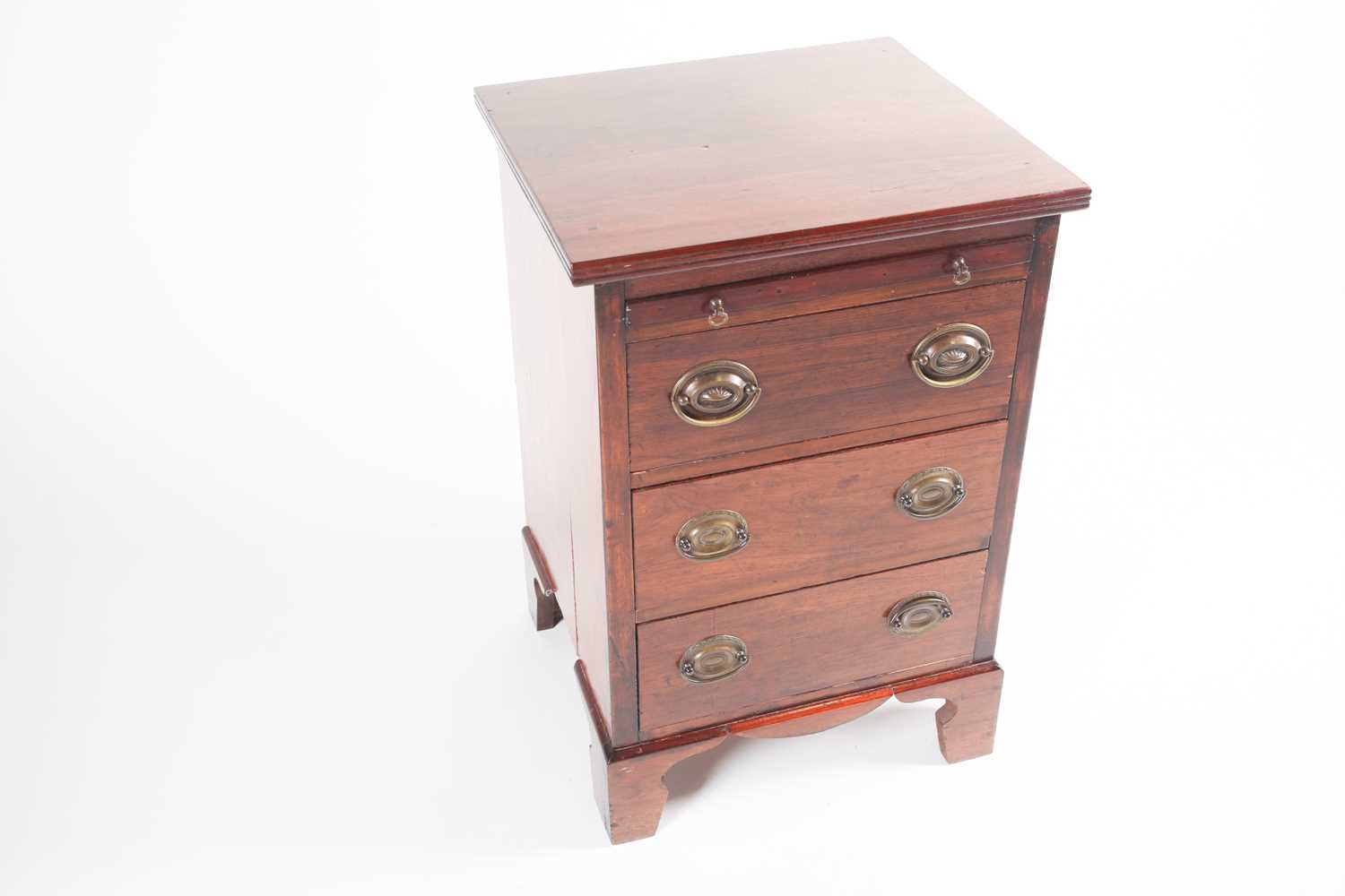 A small Geo III style mahogany chest of three short drawers with brushing slide above. Raised on - Image 5 of 6