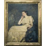 Philip Hermogenes Calderon (1833-1898), a large full-length portrait of a seated aristocratic