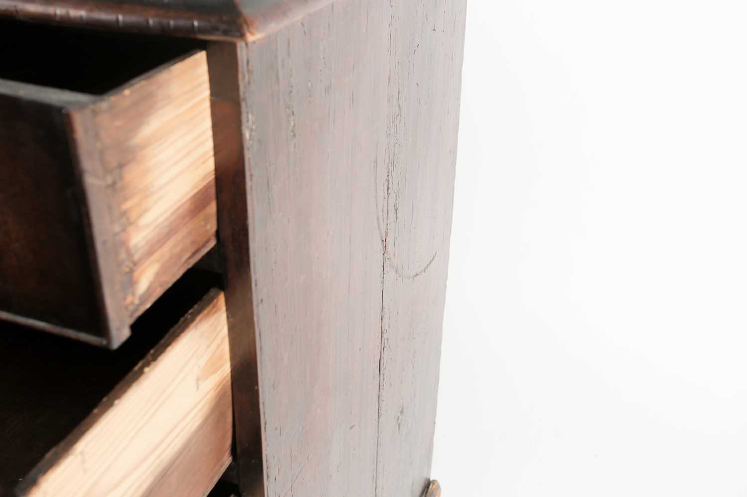 A late George II red walnut veneered chest of drawers, with broad crossbanded top above four - Image 3 of 8