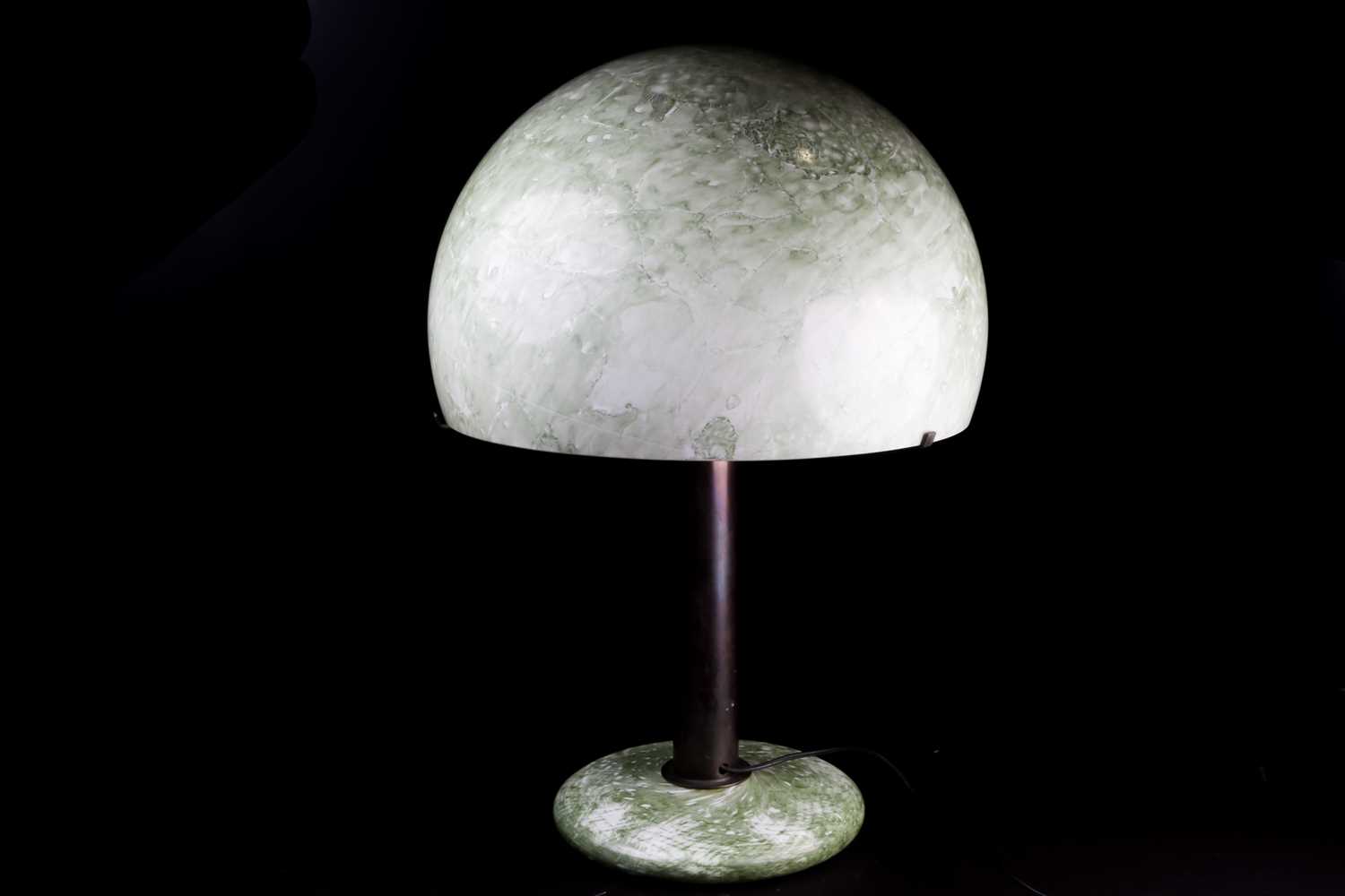 An Italian Modernist style bronze and mottled green glass table lamp, with domed shade, 58 cm high. - Image 4 of 4