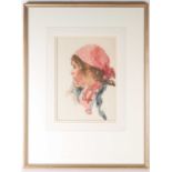 20th century school, a head and shoulders portrait of a gypsy girl, watercolour, indistinctly