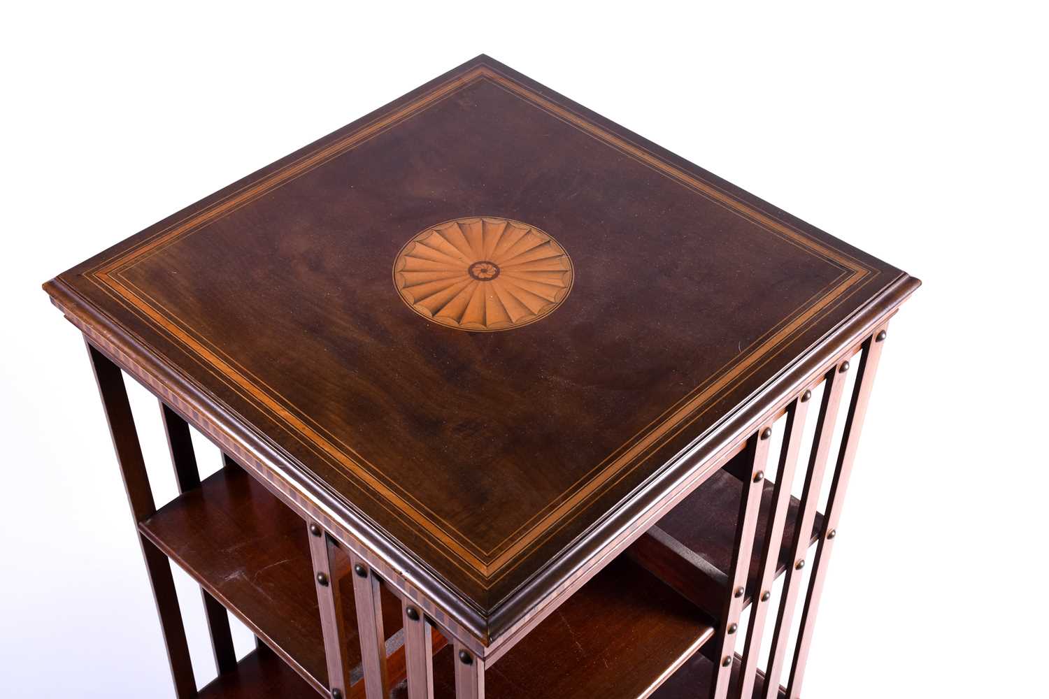 An Edwardian marquetry inlaid mahogany, revolving library bookcase in the manner of Edwards and - Image 4 of 7