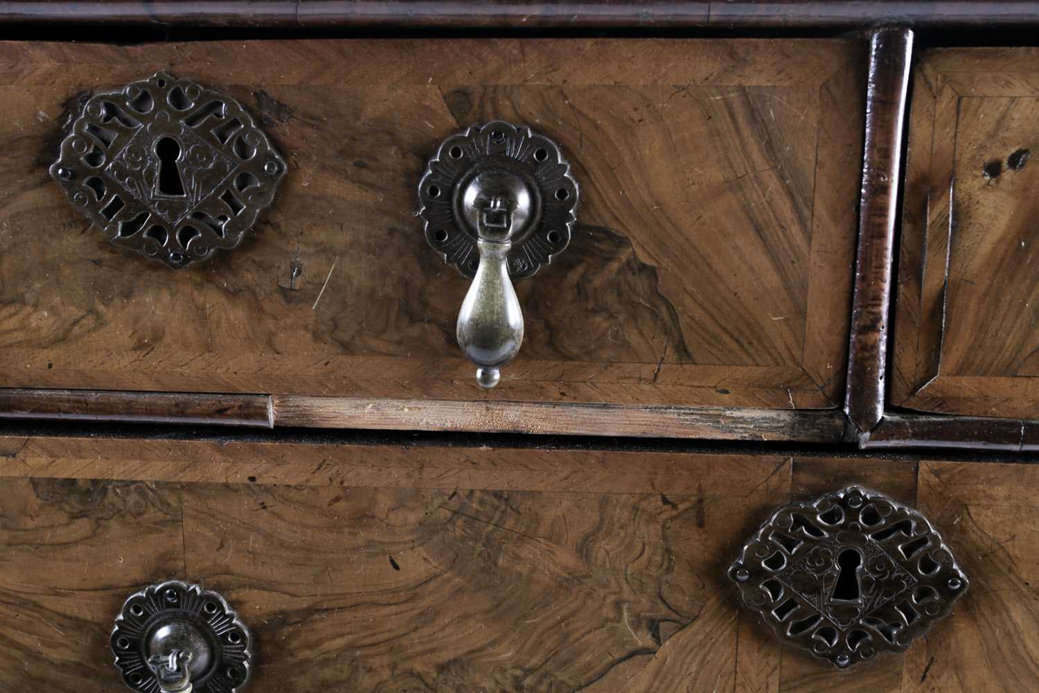 William & Mary walnut chest on stand. with crossbanded and quarter veneered top. Fitted two short - Image 2 of 17