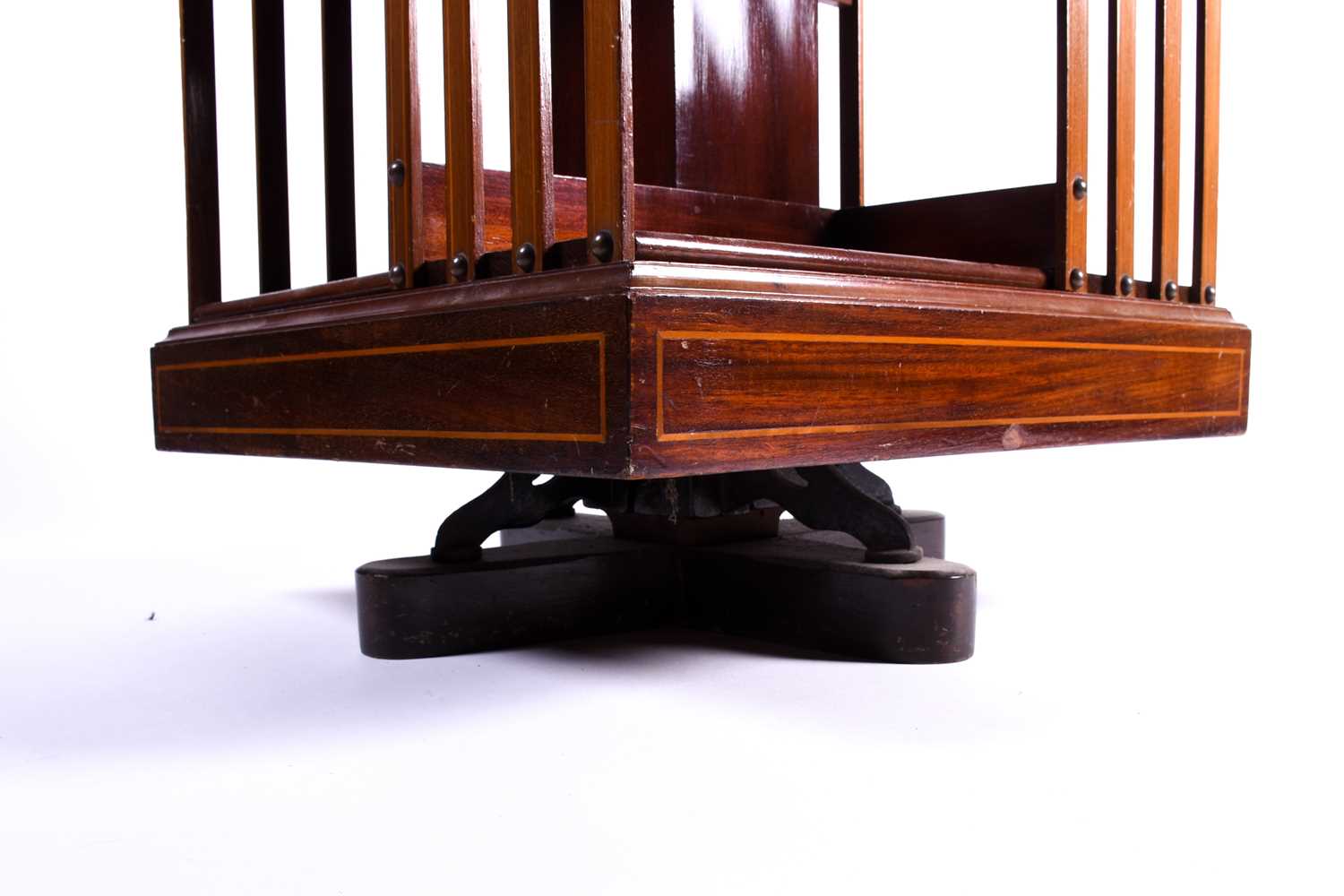 An Edwardian marquetry inlaid mahogany, revolving library bookcase in the manner of Edwards and - Image 3 of 7