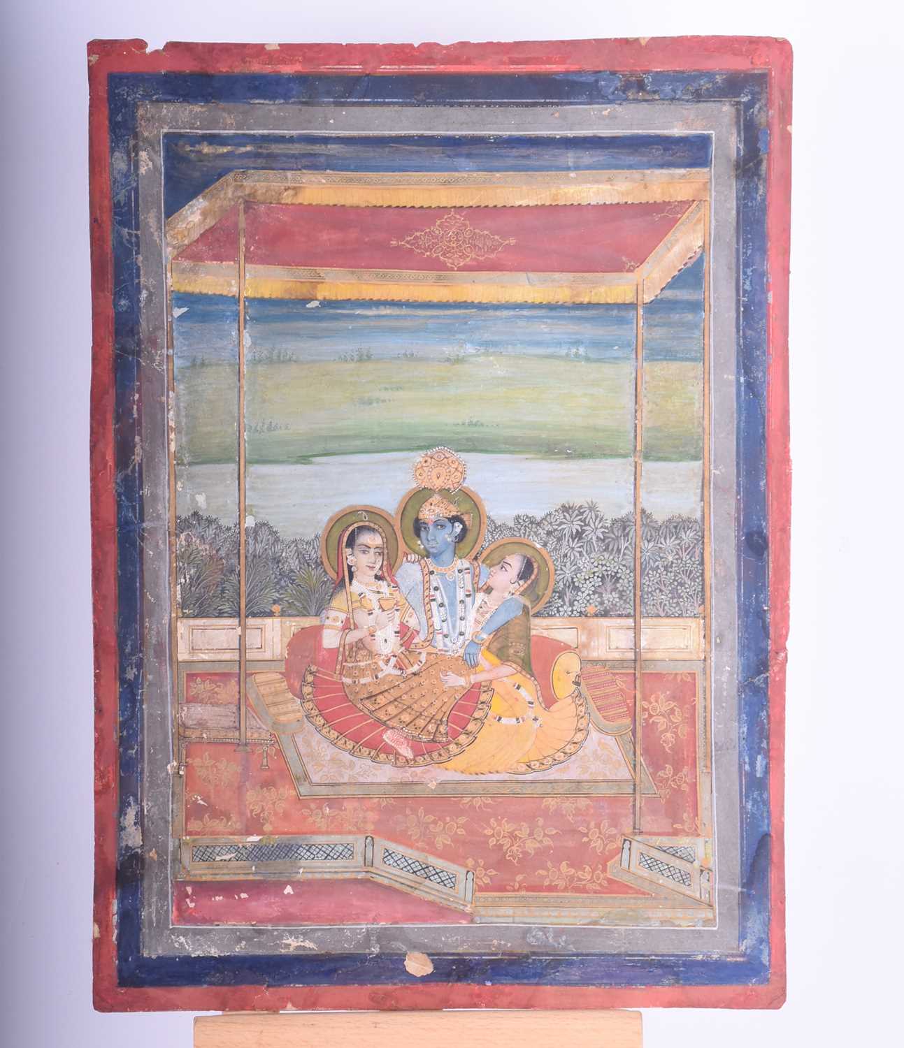 Indian School, 18th/19th century, Krishna with Nama Gopi and Seva Gopi beneath a canopy with