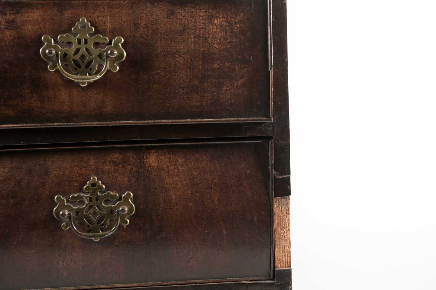 A late George II red walnut veneered chest of drawers, with broad crossbanded top above four - Image 5 of 8