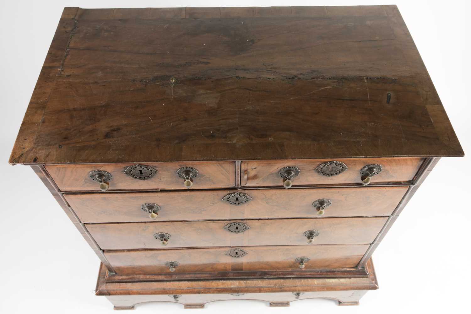 William & Mary walnut chest on stand. with crossbanded and quarter veneered top. Fitted two short - Image 8 of 17