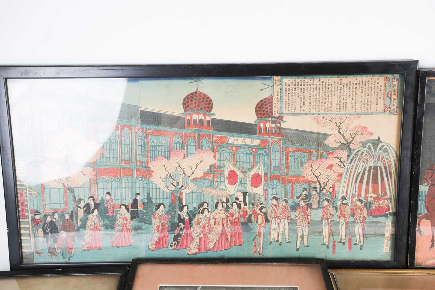 A Japanese triptych woodblock,print of the Meiji Emporer and Empress Shoken, leaving the imperial - Image 7 of 7