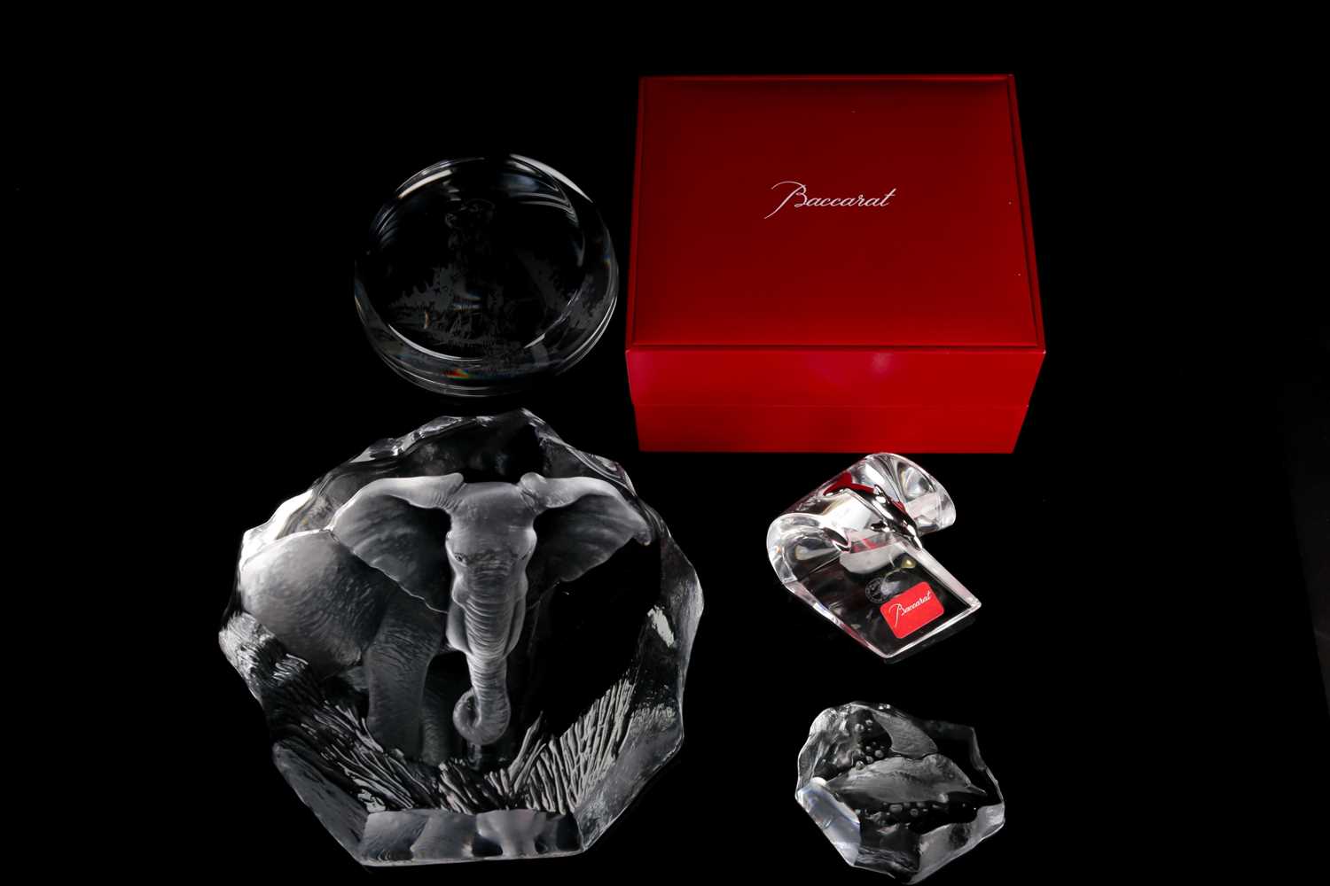 A boxed Baccarat crystal glass paperweight, modelled as a dolphin on a wave, 5.5 cm high, together - Image 6 of 7