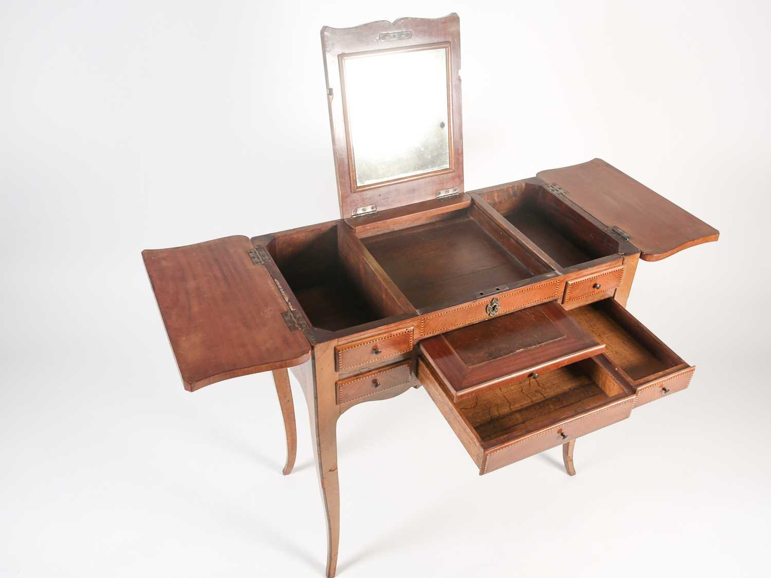 A Louis XVI style parquet line inlaid mahogany coiffeuse, with dressing mirror to the interior and - Image 6 of 9