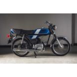 A 1987 Yamaha RD50 49cc blue motorcycle, Registration D614 SGN Odometer showing 5,061 miles. Key