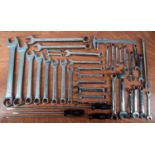 Tools. A collection of Snap-On, Beta and Siegen spanners, three Snap-On long screwdrivers and an