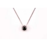 An 18ct white gold and black diamond pendant, centred with a black diamond of approximately 1.0