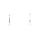 A pair of 18ct gold and opal drop earrings, each suspended with a round opal bead, approximately 8