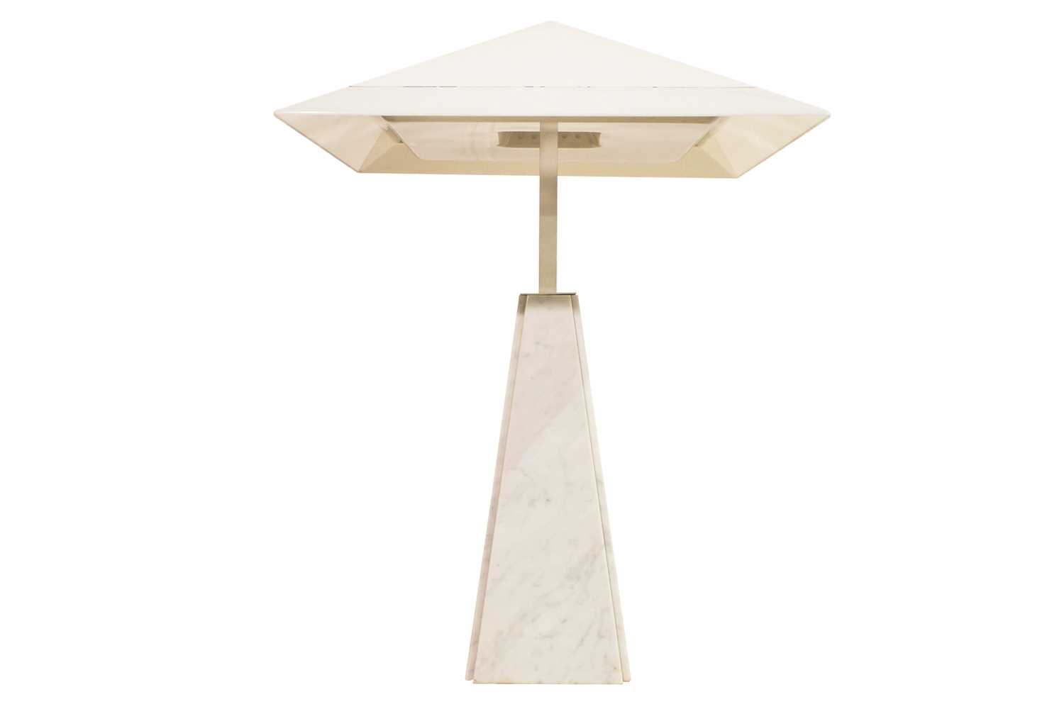 A modernist white marble and white perspex pyramid form table lamp. 90 cm high x 63 cm wide x 63 - Image 2 of 7