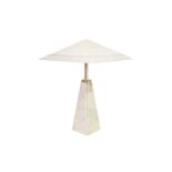 A modernist white marble and white perspex pyramid form table lamp. 90 cm high x 63 cm wide x 63