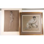 19th / 20th century school, an academic life study, chalk and pastel on paper, semi-clad man in