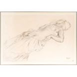 After Degas (1834 - 1917), 'Reclining Nude' print, initialled ML lower right, image 92.5cm x 60cm