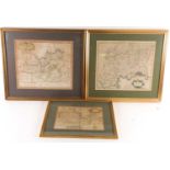 After Robert Morden, two framed and glazed hand-coloured engraved maps, 18th century, comprising '