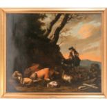 Attribute to Jan Weenix (c.1640-1719) Dutch, a shepherd with animals, in a mountainous landscape,