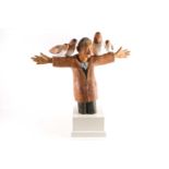 John Butler (Living) RWA contemporary painted wood carving 'Scarecrow Family' 78 cm wide x 71 cm