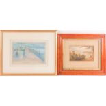 A 19th century Continental school watercolour landscape, unsigned, in a maple frame 10 cm x 27 cm,