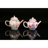 A Chinese Qianlong famille rose porcelain bullet-form teapot and cover, painted with reserves of