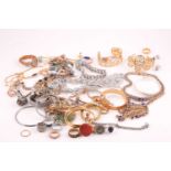 Two mixed bags of costume jewellery, including various paste-set necklaces, bracelets, rings, a
