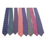 A collection of eight gentleman's Hermes silk ties of varying designsCondition report: Some marks