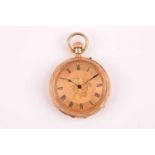 An 18ct yellow gold cased open-face pocket watch, with gilt Roman numeral dial, engraved