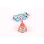 A silver gilt and pink enamel pendant fob watch, with gilt metal Arabic numeral dial (glass a/f),