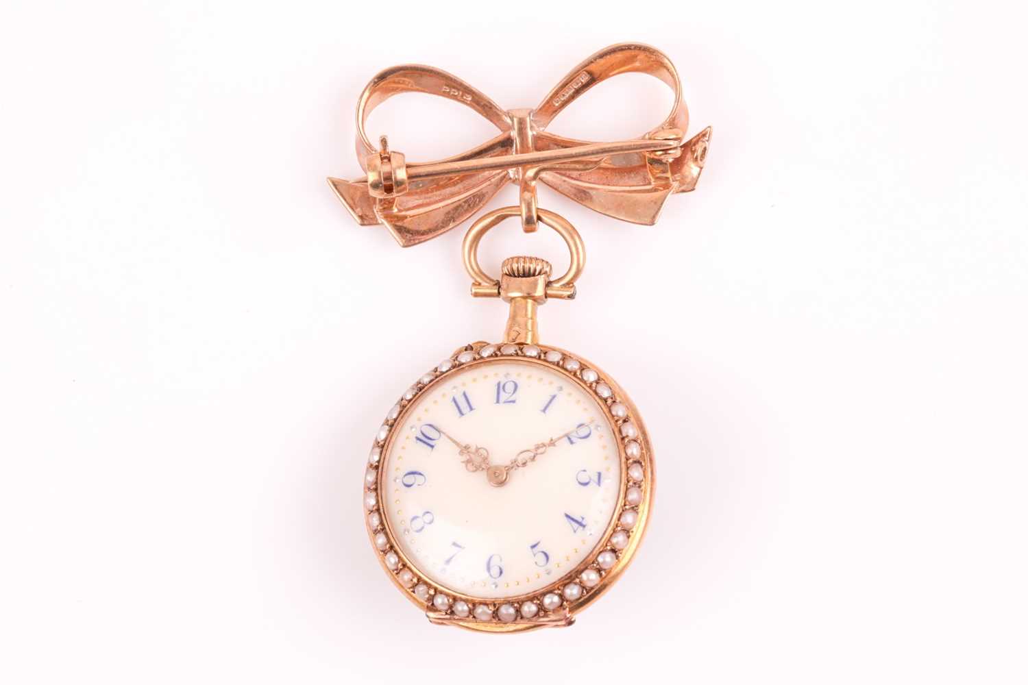 A late 19th century French yellow gold and guilloche enamel pendant fob watch, by Le Roy and Fils, - Image 7 of 10