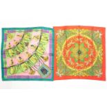 Two Hermes silk scarves, 'Cliquetis' & 'Lunapark', in original presentation boxes