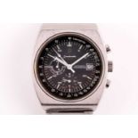 A 1973 Omega Speedmaster 125 stainless steel automatic chronograph wristwatch, the black dial with