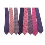 A collection of eight gentleman's Hermes silk ties of varying designsCondition report: Some light