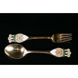 A Danish Anton Michelsen gilt and enamel fork and spoon set, in the Crown Princess pattern