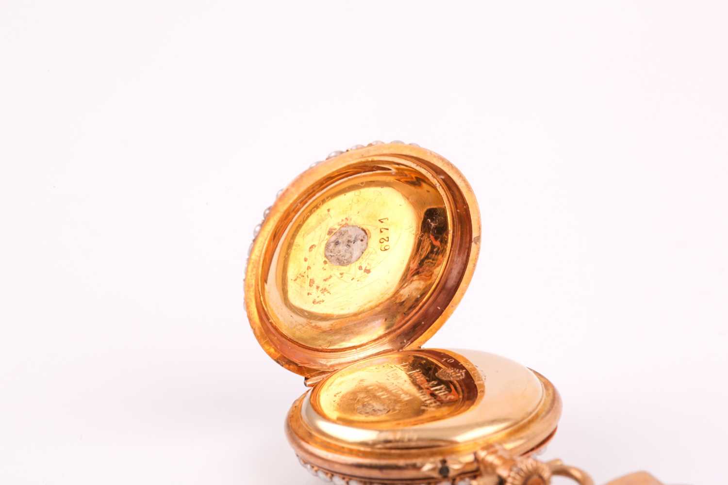 A late 19th century French yellow gold and guilloche enamel pendant fob watch, by Le Roy and Fils, - Image 8 of 10