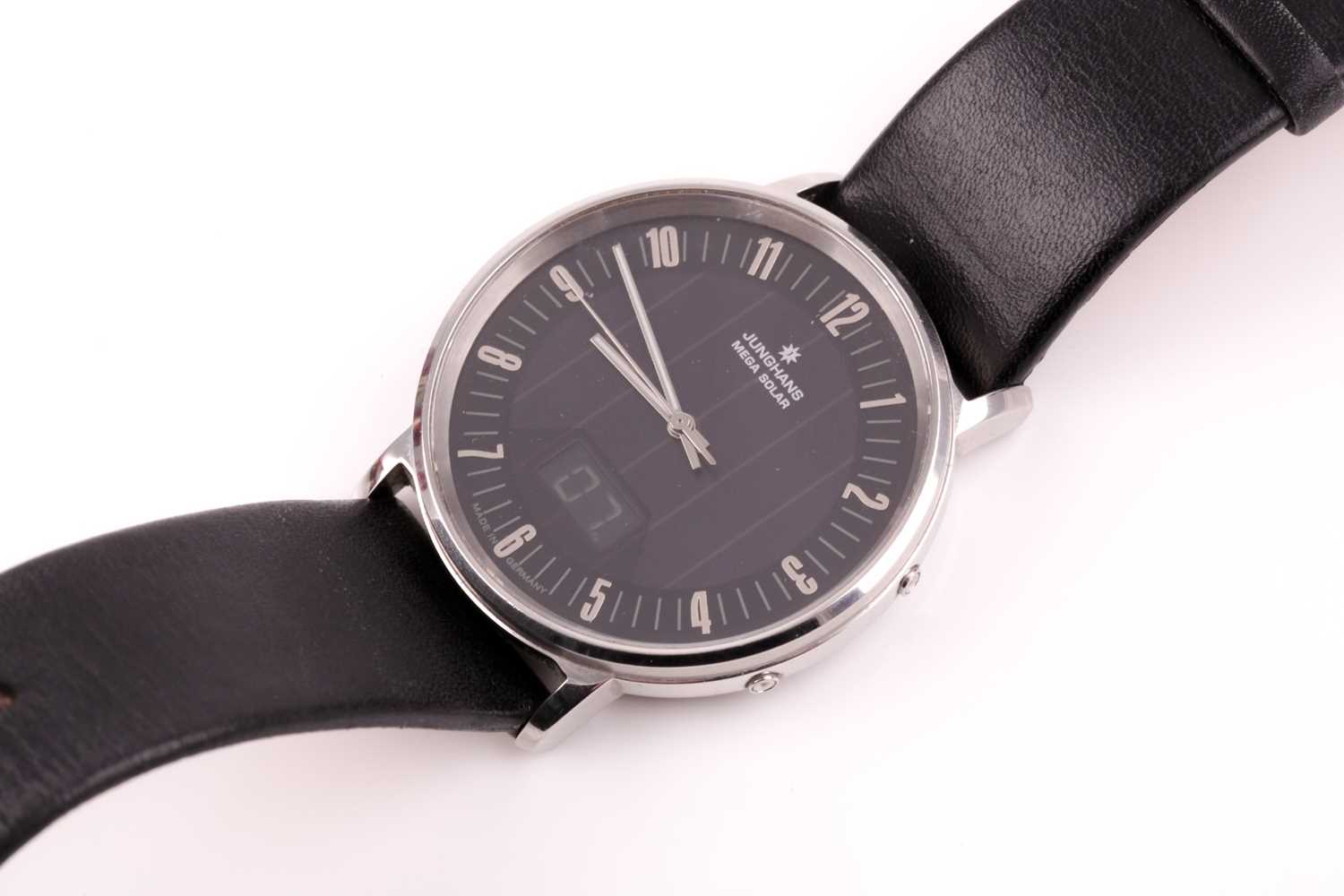 A Junghans Mega Solar radio controlled wristwatch, the black dial with small silvered numerals, - Image 3 of 11