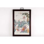 A large Chinese Famille rose porcelain rectangular plaque. Probably late Qing dynasty. Painted
