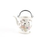 A Chinese Famille rose porcelain teapot and cover of plain cylindrical form. Late Qing dynasty