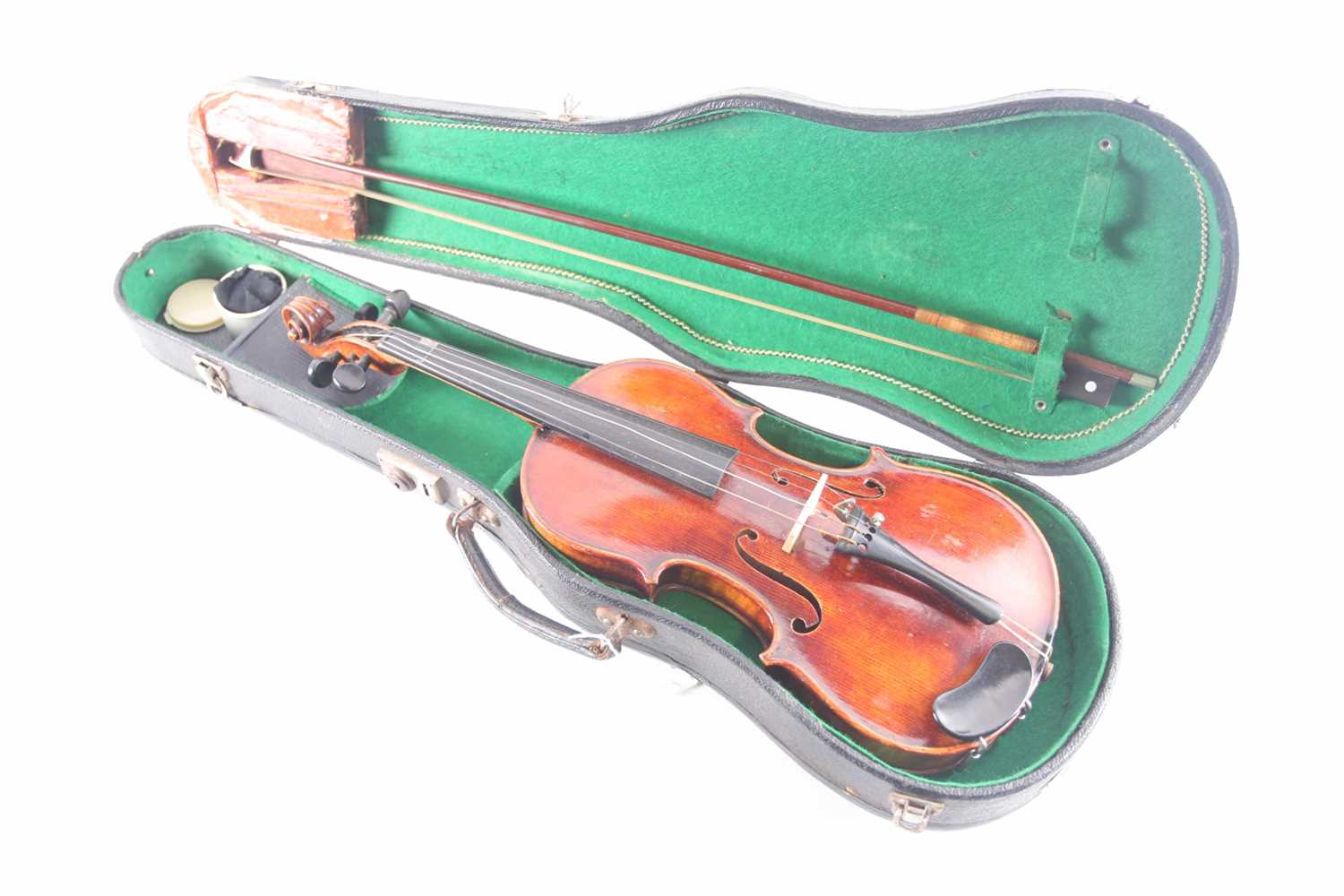 A German three-quarter violin with scarfed scroll and two-piece figured back. Bearing a "Caspar Da - Image 3 of 11