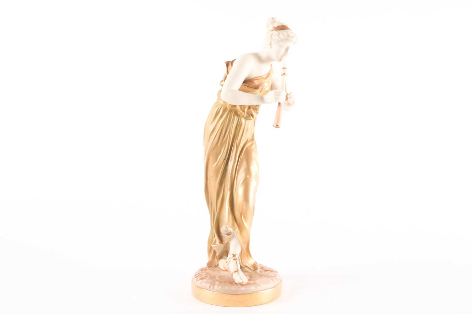 A pair of Royal Worcester blush ivory figures of Grecian musicians, modelled by James Hadley, one - Image 9 of 18