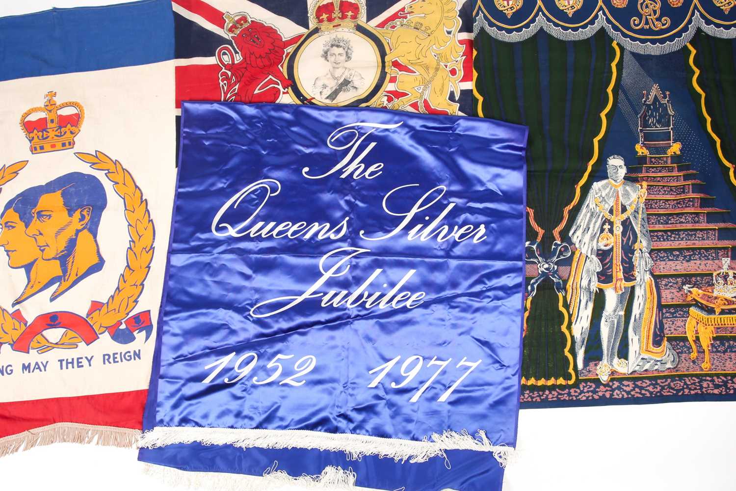 A small collection of five Royal commemorative fabric banners including the coronation of King - Image 2 of 5