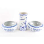 A pair of Chinese 18th-century style blue and white porcelain circular globular bowls, each